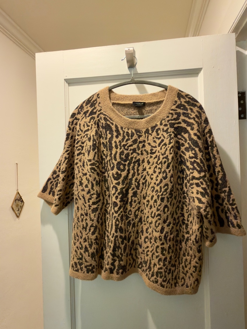 Ann Taylor Leopard Print Short Sleeve Sweater Top - Taupe / Black